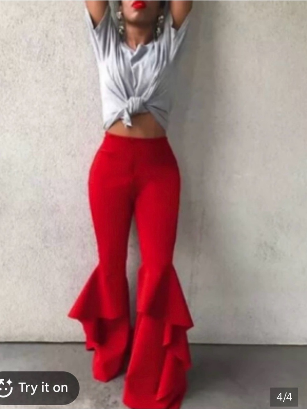 Hanifa Red Tiered Ruffle Wide Leg Jumpsuit Pants